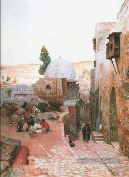 Une rue à Jérusalem Gustav Bauernfeind orientaliste juif Peinture à l'huile